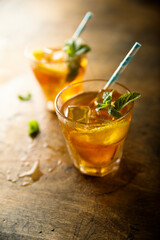 Healthy orange drink with fresh mint
