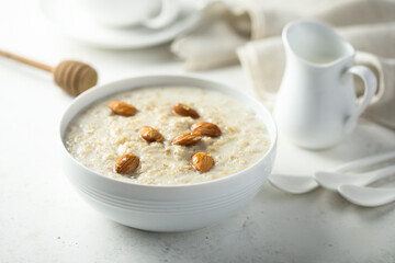 Homemade oatmeal porridge with almond