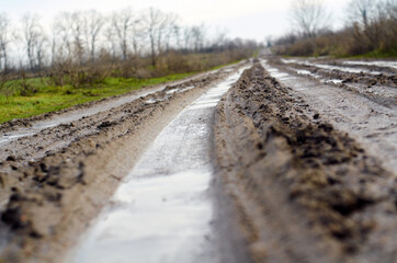 Dirty country road in January