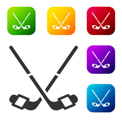 Black Ice hockey sticks icon isolated on white background. Set icons in color square buttons. Vector.