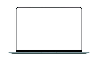 Realistic Silver Notebook with Blank Screen. 16 inch Scalable Laptop computer. Can be Used for Project, Presentation. Blank Device Mock Up. Separate Groups and Layers. Easily Editable EPS Vector