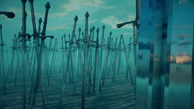 swords stuck into ground 4k. High quality 4k footage