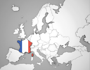 3D Europakarte auf der Frankreich hervorgehoben wird
