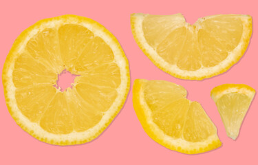 fresh and healthy - background of different lemon pieces - pink