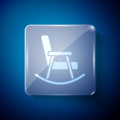 White Rocking chair icon isolated on blue background. Square glass panels. Vector.