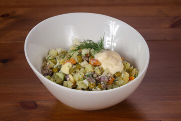 Traditional Russian salad with meat