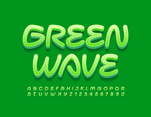 Vector eco concept Green Wave. Creative modern Font. Handwritten Alphabet Letters and Numbers set