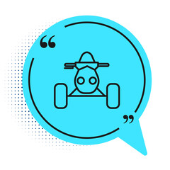 Black line All Terrain Vehicle or ATV motorcycle icon isolated on white background. Quad bike. Extreme sport. Blue speech bubble symbol. Vector Illustration.