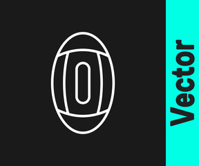 White line American Football ball icon isolated on black background. Rugby ball icon. Team sport game symbol. Vector Illustration.