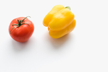 vegetables on a white background, yellow pepper on white background, tomato on a white background