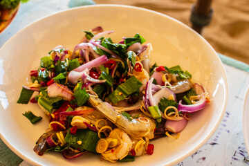 delicious Thai food dishes served on Pattaya Beach Thailand Asia