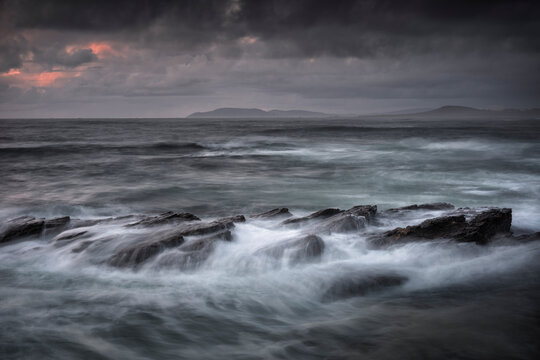 Beautiful marine image in a very stormy sunset