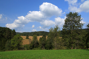 Landscape of Jawornik former and abandoned village in Low Beskids, Poland