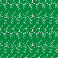 Line drawn doodle branch of berries on bright aquamarine background. Seamless summer cute pattern. Good for packaging