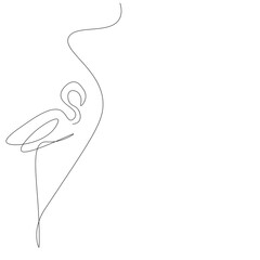 Flamingo bird silhouette line drawing, vector illustration