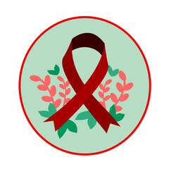 illustration of the red ribbon for cancer day, simple, with circle, etc