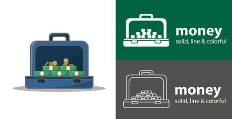 suitcase full of money isolated vector flat icon. business money line solid design element