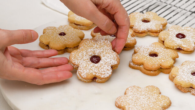 Flower Shaped Shortbread Cookies Filled With Raspberry Jam Step By Step Recipe.