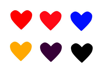 simple illustration from hearts with many color, red love, blue, yellow, pink, purple and black