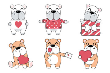 Vector celebratioin of cute dogs set, Valentine's concept.
