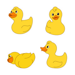 Little Yellow Duck, Chick Different Emotions And Situations Set Of Cute Illustrations, Funny duck cartoon.