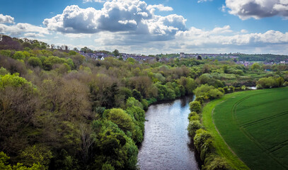 A view from the Conisbrough Viaduct towards the town of Conisbrough, Yorkshire, UK in springtime