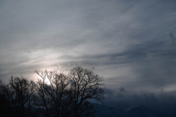 Fototapeta na wymiar 雲がちな暗い冬の夕方