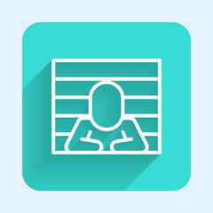 White line Prisoner icon isolated with long shadow. Green square button. Vector.