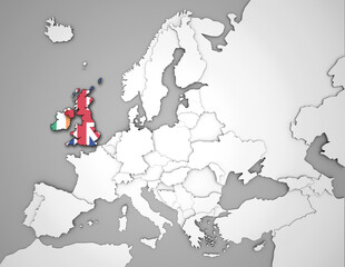 Obraz premium 3D Europakarte auf die Britischen Inseln hervorgehoben werden 
