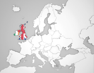 Obraz premium 3D Europakarte auf die Britischen Inseln hervorgehoben werden