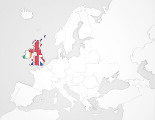 Fototapeta premium 3D Europakarte auf die Britischen Inseln hervorgehoben werden