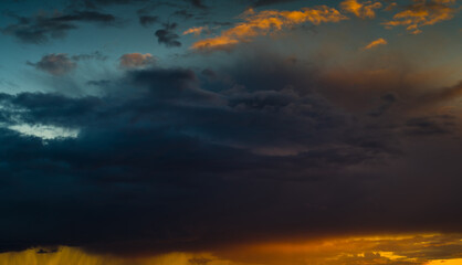 Sunset sky with beautiful black and orange clouds (background) 