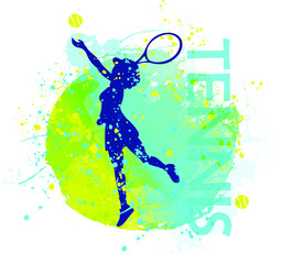 Abstract silhouette of tennis player training. Vector illustration