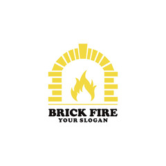 Vintage Logo design vector, brick oven, firewood, fire, simple and elegant Black background