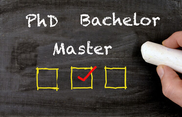 Bachelor Master PhD blackboard with checkboxes