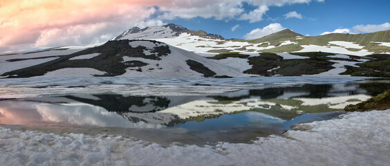 Sunset on mountains in winter