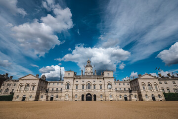 Empty Horse Guards Parade Building OPn hot blue sky day during lockdown