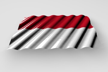 cute celebration flag 3d illustration. - glossy flag of Monaco with large folds lying isolated on grey