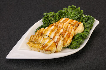 Grilled Greek haloumi cheese with herbs