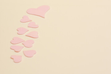 Pink hearts on a pastel background. Happy Valentine's Day