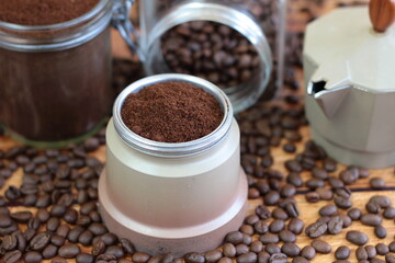 Moka pot (coffee percolator) filled with coffee