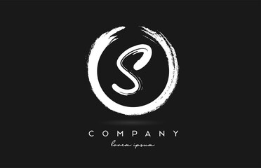 Fototapeta premium black and white S alphabet letter logo icon. Vintage grunge design for business and company with circle