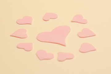 Pink hearts on a pastel background. Happy Valentine's Day