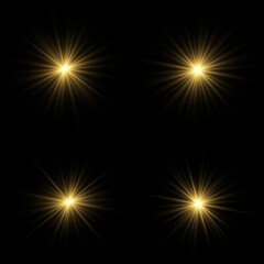 Yellow sun with rays and glow on transparent like background.