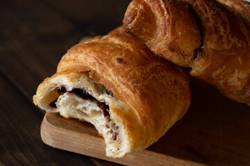 Close up of two french croissants