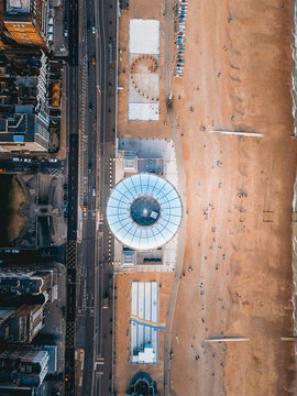 i360 and Brighton beach from above with a drone