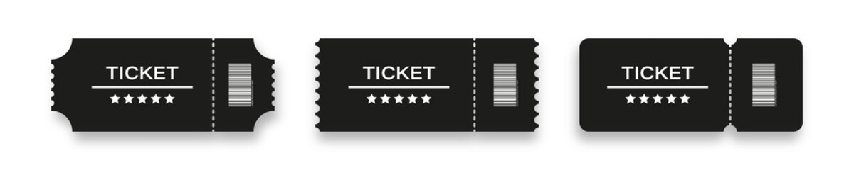 Ticket coupon vector event show invitation design, admit badge for cinema or concert with five stars isolated mock up illustration.