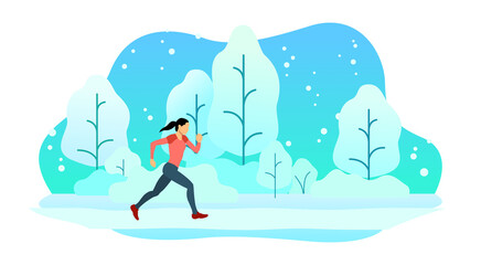 Female Jogger in Wintry Forest Illustration