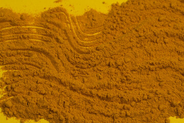 Turmeric rhizome and powder on white background.Grocery background