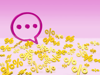 Purple bubble talk on percentage yellow sale background.